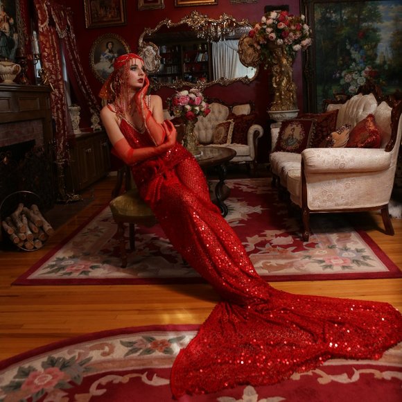 SAMPLE GOWN ONLY- LADY ELEANOR Custom Order Red Gatsby Wedding Gown